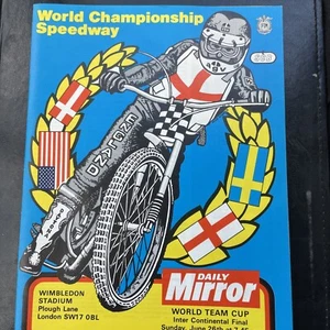 Folleto de carreras RETRO Speedway motocicleta chatarra motor años 70 programa Wimbledon mundo - Imagen 1 de 7