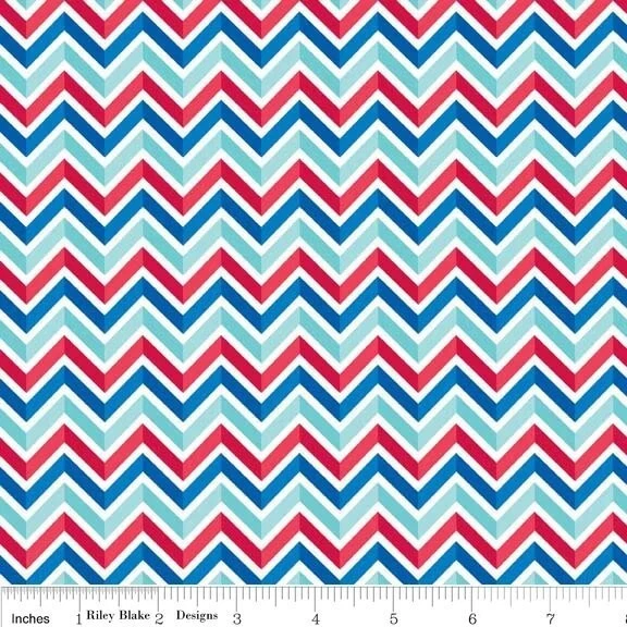 STAR SPANGLED Chevron Red White Blue, Riley Blake Cotton Fabric By the HALF YARD - Image 1 of 1