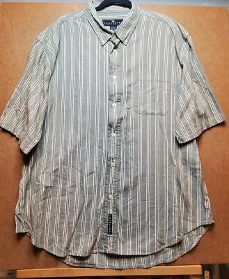 Consensus Sportswear Men's Short Sleeve Button Shirt XL Green Stripe Cotton   - Image 1 of 4