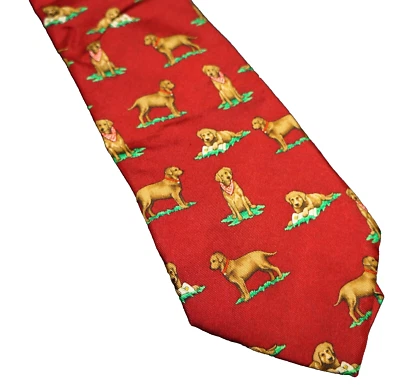 Allyn Neckwear Chocolate Labrador Retriever Maroon Silk Tie Vintage - Image 1 of 4