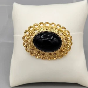 Park Lane goldfarbener Schal Clip filigran schwarz Cabochon signiert Vintage - Bild 1 von 6