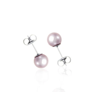 Orecchini a lobo in argento 925 rodiato con perla rosa da 6 mm - Imagen 1 de 2