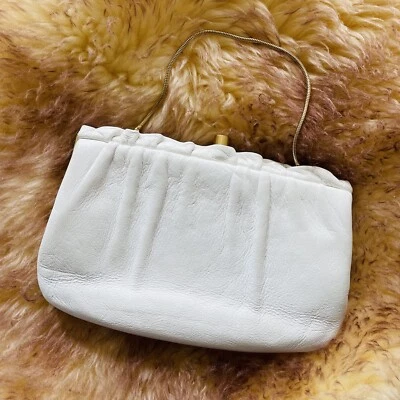 Vintage White Leather Clutch 8x5 - Image 1 of 4