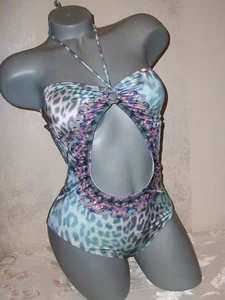  Neu mit Etikett Victoria Secret Monokini-Badeanzug M verziert blau Tier   - Bild 1 von 5