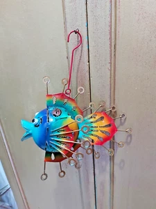 HANDMADE IRON FISH CANDLE/TEALIGHT MOBILE/HOLDER - Picture 1 of 12