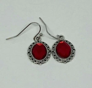 PEQUEÑOS PENDIENTES DE GOTA ESTILO VICTORIANO OVALADOS CRISTAL ROJO FACETA DK PLATA PL gancho TNV - Imagen 1 de 5