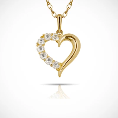 Colgante con dije de corazón abierto de circonita cúbica de oro amarillo y blanco de 14 k para niña Foto 1 de 2