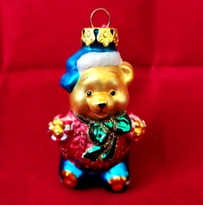 Molde soplado brillante de colección adorable oso de peluche arte vidrio adorno de Navidad - Imagen 1 de 8