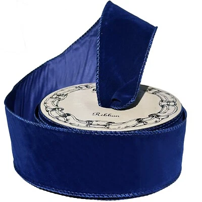 Royal Blue Velvet Wired Ribbon - 2 1/2" x 25 Yards, Christmas, Wreath, DIY - Image 1 of 4