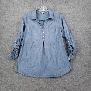 Old Navy Shirt Womens Small Blue Maternity Chambray Popover Long Sleeve Collared - Picture 1 of 11