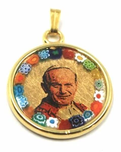 Colgante Medalla, Vidrio Murano, Trabajo Hoja Oro, San Juan Pablo II - Imagen 1 de 4