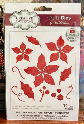 Espressioni Creative Fustelle Artigianali Collezione Festiva Elegante Poinsettia Rara Ret - Immagine 1 di 4