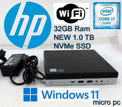 HP EliteDesk 800 G3 Mini, i7, 32GB RAM, NEW 1TB NVMe SSD, Wi-Fi +BT, Win 11P - Image 1 of 4