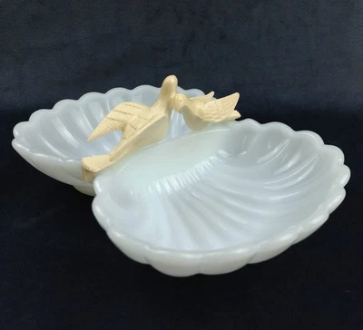 Vintage AVON Lovebirds Soap Dish 1970s Milk Glass Plastic Birds 7" Long - image 1 of 4