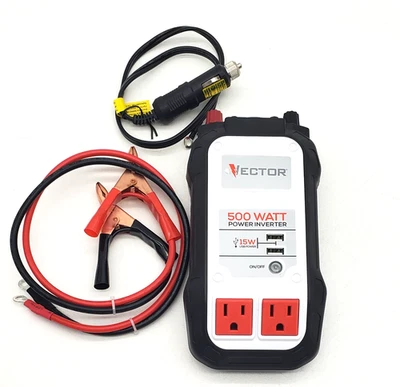 Vector 500 Watt Power Inverter PI500V 12V to 120V AC w/ Dual Outlets & USB Ports - Image 1 of 4