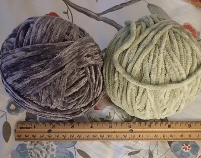 2 Large Balls Of Chenille Yarn Over 12 Oz Colors Mint Green And Gray - Image 1 of 4