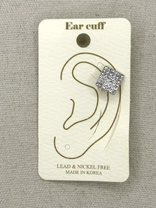 Crystal Rhinestone Silver Plated Square Pierceless Ear Cuff Earring NWOT - Picture 1 of 17