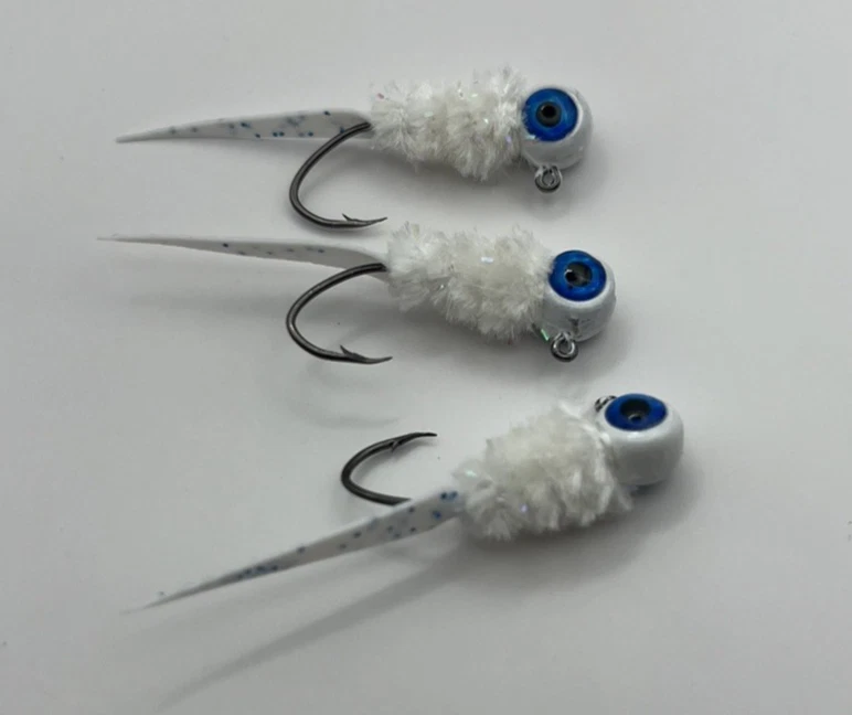 Plantillas de mierda atadas a mano cola de cuña blanca y azul perla 1/16 onza nuevas Foto 1 de 1