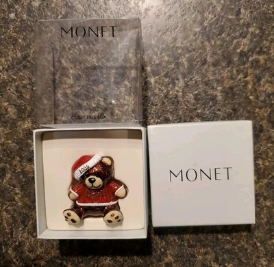 Monet Enamel Keepsake Trinket Box - 2005 Belk Teddy Bear Christmas Belkie - Image 1 of 4