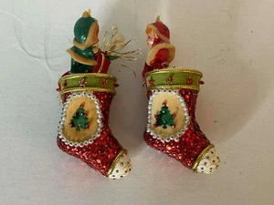 (2) VINTAGE HANDMADE BEADED PUSH PIN SEQUIN CHRISTMAS STOCKING ELVES LOT - Picture 1 of 1