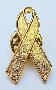 Gold Awareness Ribbon Lapel Pin Metal Support Brooch with Butterfly Clutch Back. - Picture 1 of 3