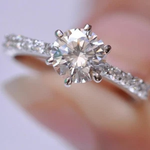 2.20Ct Round-Cut VS1/G Lab Grown Diamond Solitaire Wedding Rings 14K White Gold - Picture 1 of 4