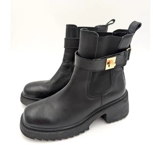 Steve Madden Gates Leather Chelsea Buckle Lug Boots Women's Size US7.5M EU38 - Picture 1 of 13
