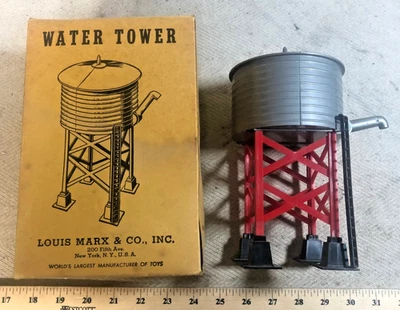 Louis Marx No.065 Gray & Red Water Tower with Original Box O-Gauge 8" tall (C) - Image 1 of 4