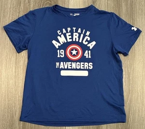 Captain America Under Armour Shirt Youth XL Blue Compression Marvel Rogers  - Picture 1 of 9