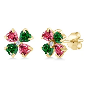 18K Yellow Gold Plated Silver Stud Earrings 4mm Set with Fancy Pink Zirconia - Picture 1 of 3