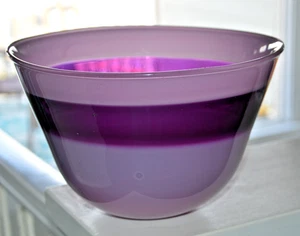 Large Amythest Purple signed ANNETTE BARON Hand Blown Art Glass Bowl Michigan 9" - Picture 1 of 6