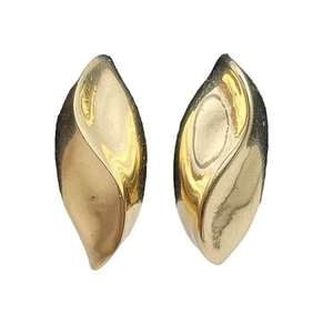 Vintage 1980s SCULPTURE EARRINGS Gold Tone 3D Design 1 1/4" x 1/2" - Picture 1 of 3