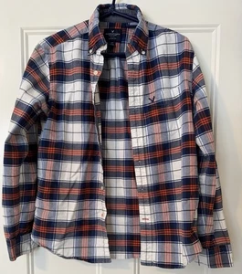 American Eagle Men's Flannel Shirt Plaid Blue Orange Long Sleeve Small - Picture 1 of 4