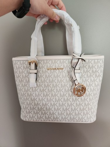 Michael Kors Jet Set da Viaggio Borsa Tote Bag Extra Small Logo Top Zip Vaniglia