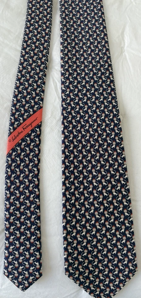 Corbata Salvatore Ferragamo Hombre 100% Seda Estampado León Azul - Nueva con Etiquetas Foto 1 de 4
