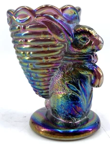 Bunny Rabbit Carnival Glass Egg Cup Toothpick Holder Easter 3.25" Signed Vtg - Afbeelding 1 van 8