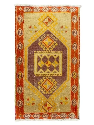 Boho Chic Small Oushak Rug-Vintage Handmade Turkish Carpet-1.6x2.7 ft Door Mat - Image 1 of 4