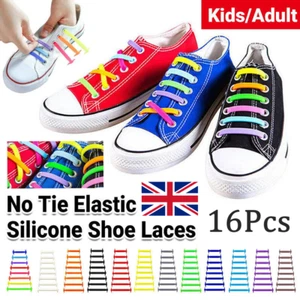 16PCS Elastic Silicone Shoelaces Shoe Lace Easy No-Tie Kids Adult Lazy Trainers - Picture 1 of 27