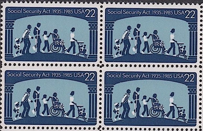 1935-1985 SOCIAL SECURITY ACT MNH Block 4 22¢ STAMPS 2153 Unemployment Insurance - Image 1 of 3