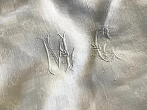 Large Antique French Rustic Linen Woven Tablecloth Yardage 52" x 156" Mono MC - Picture 1 of 16