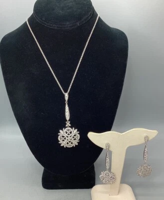 Camrose Kross Jaqueline Kennedy Silver Tone Crystal Winter Necklace & Earrings - Image 1 of 4