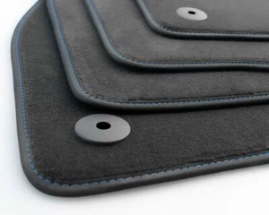 NEU Fußmatten Opel Corsa E Velour Original Qualität Automatte Schwarz Naht Blau - Bild 1 von 2