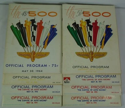 8-Indy 500 Program 1964 1967 1968 1971 1972 1973 1974 1975 All Used & Has Damage - Image 1 of 4