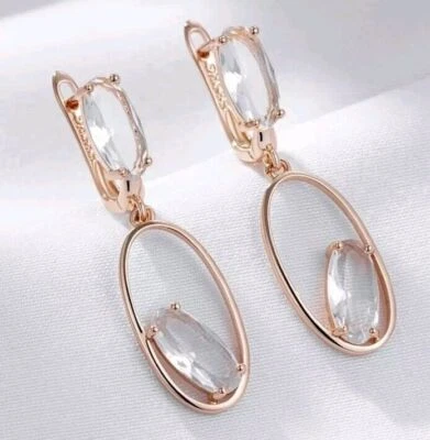 Luxus Ohrringe Ohrhänger 585er Rolled Roségold Walzgold Ovalen Form mit Zirkonia - Bild 1 von 4