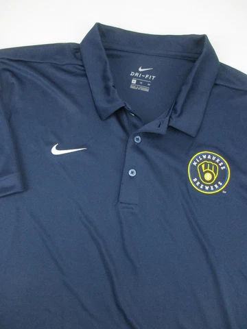 Mens XL Miwaukee Brewers Nike Dri Fit 2019 blue team issued polo shirt Cover