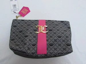 Juicy Couture Logo Gray Monogram Cosmetic Make Up Pyramid Beauty Bag 12x4x7 - Picture 1 of 13