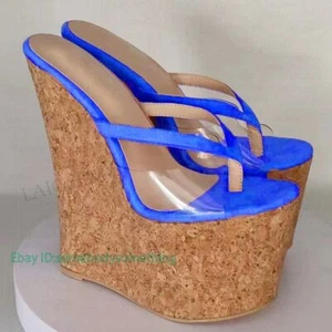 Women Sandals Platform Wedges 20CM Flip Flop Pumps Faux Suede Female Party Ladie - Picture 1 of 16