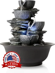 Fuente de Agua de Mesa Interior Cascada Relajante Luces LED para Hogar y Oficina - Picture 1 of 8