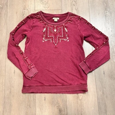 Lucky Brand Sweatshirt Xsmall XS Pink Crewneck Aztec Embroidered Long Sleeve - Image 1 of 4