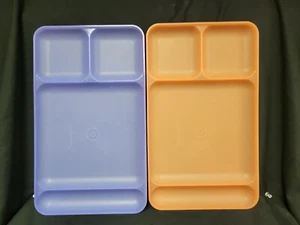 2er Set Tupperware geteilt Mittagessen Picknick Tabletts Kinder PASTELLFARBEN FEHLER SIEHE BESCHREIBUNG - Bild 1 von 4